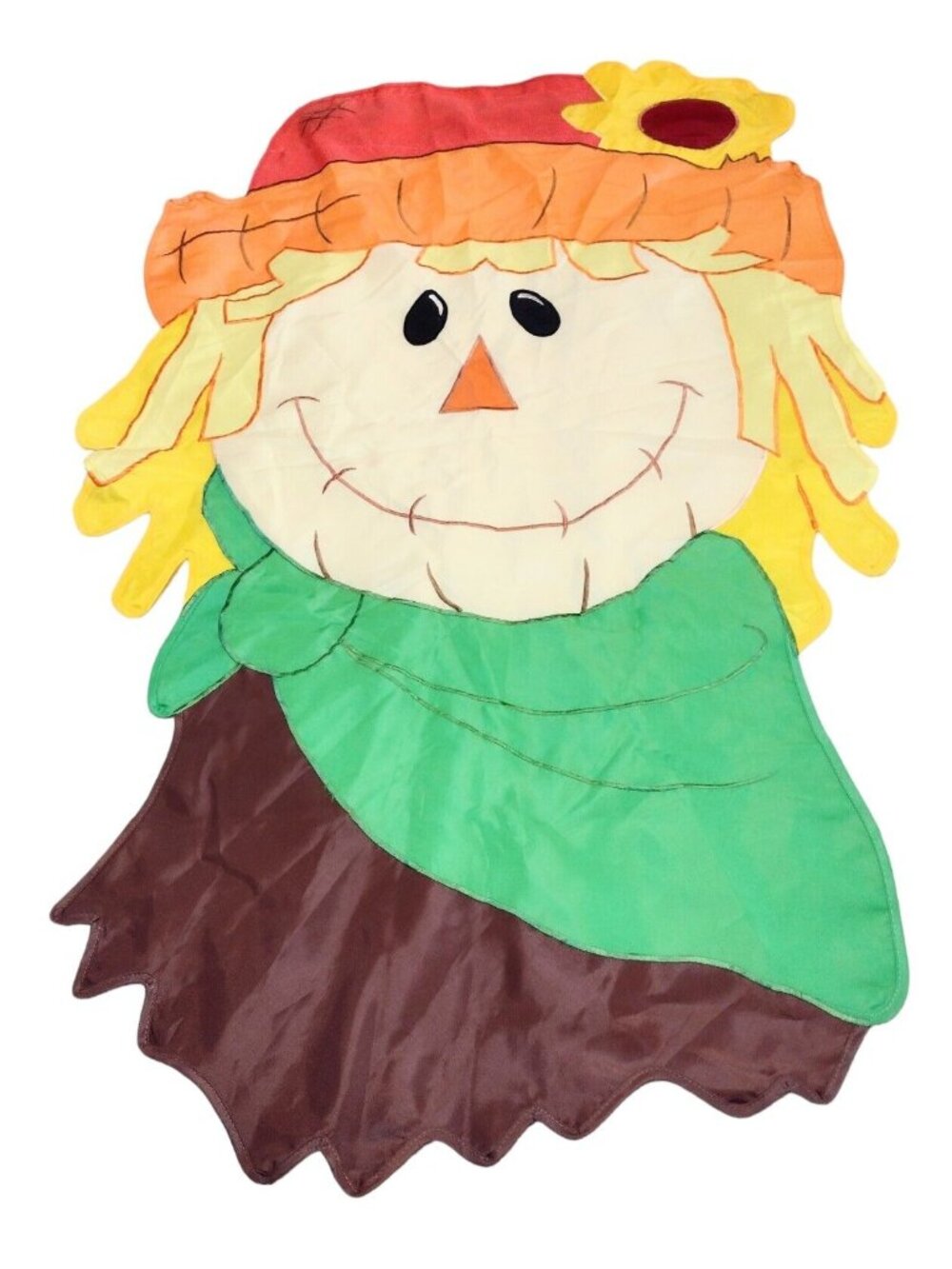 Vintage Nylon Figural Scarecrow Fall Garden Flag 42 X 27 Harvest Embroidered